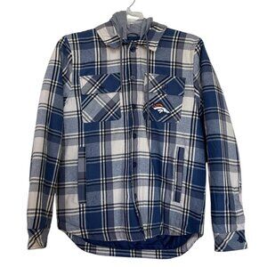 Denver Broncos Jacket Men’s Size Small S Plaid Shacket‎ Hooded Quilted Lined